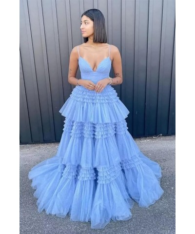 Glitter Tulle Prom Dresses with Slit Sparkle V-Neck Ball Gowns Elegant A-Line Spaghetti Straps Formal Evening Gowns Peacock $...