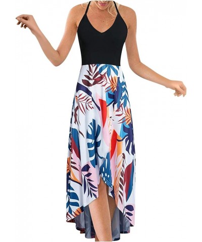 Women's Summer Sundresses V Neck Casual Sleeveless Asymmetrical Patchwork Floral Maxi Dresses C Blue $8.22 Dresses