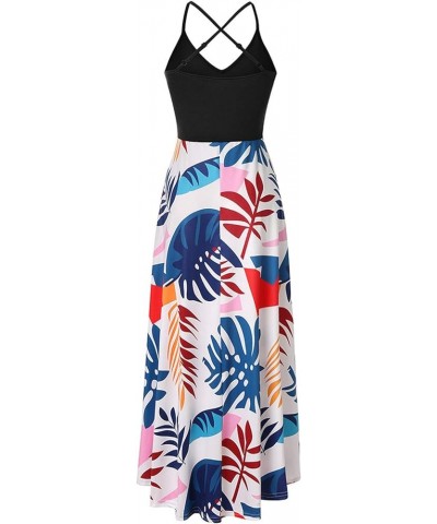 Women's Summer Sundresses V Neck Casual Sleeveless Asymmetrical Patchwork Floral Maxi Dresses C Blue $8.22 Dresses