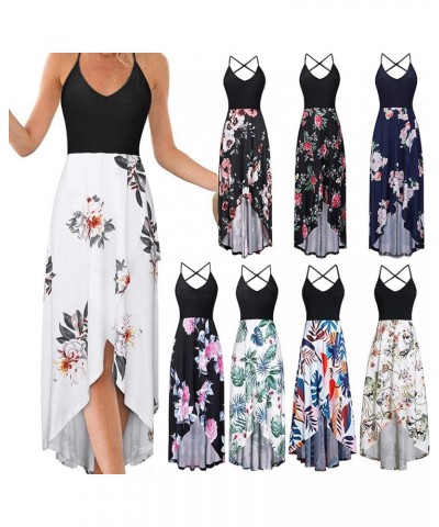 Women's Summer Sundresses V Neck Casual Sleeveless Asymmetrical Patchwork Floral Maxi Dresses C Blue $8.22 Dresses