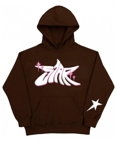 Mens Star Graphic Oversized Hoodie Letter Print Streetwear Women y2k Hooded Casual Top Sweatshirt Zzmm-brown $9.60 Hoodies & ...