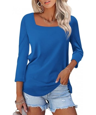 Women's V Neck 3/4 Sleeve Tops Casual Shirts Basic Summer Tees B Dark Blue $15.95 T-Shirts