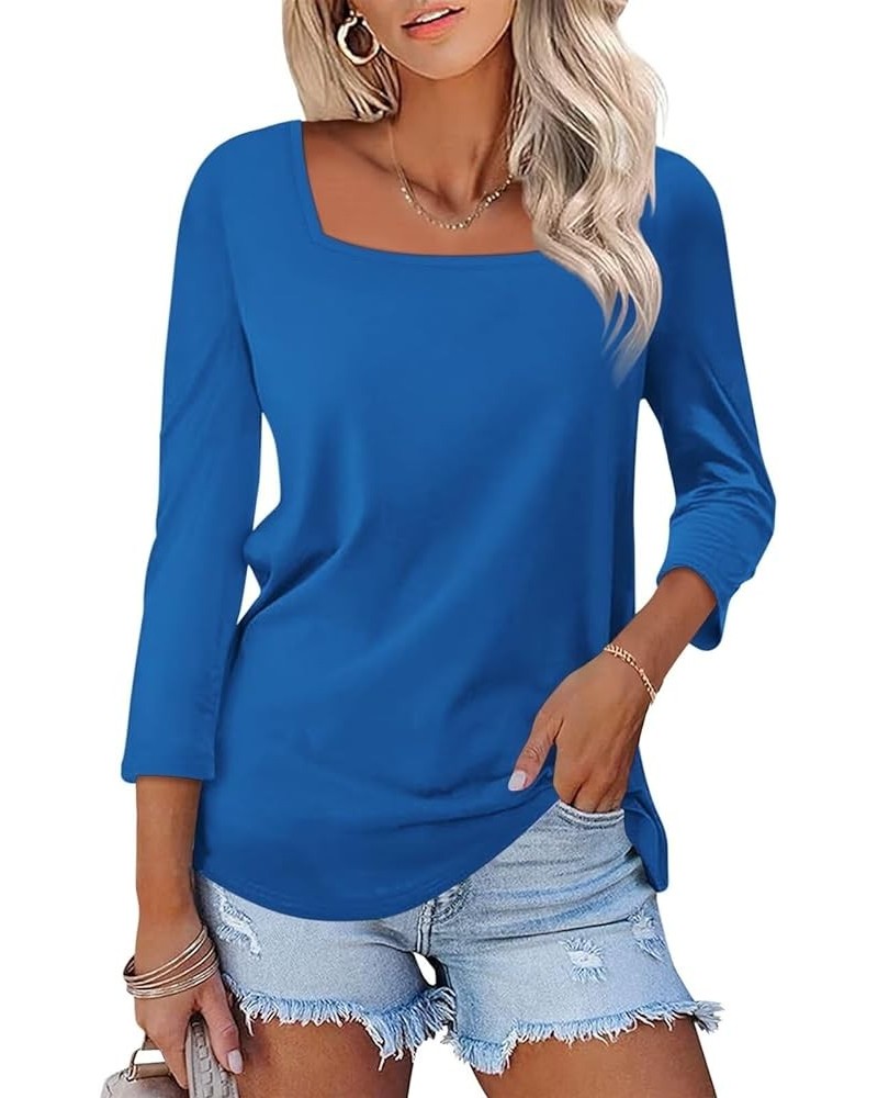 Women's V Neck 3/4 Sleeve Tops Casual Shirts Basic Summer Tees B Dark Blue $15.95 T-Shirts