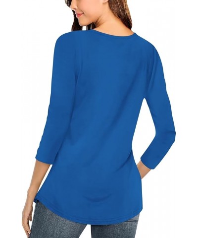 Women's V Neck 3/4 Sleeve Tops Casual Shirts Basic Summer Tees B Dark Blue $15.95 T-Shirts