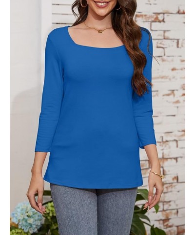 Women's V Neck 3/4 Sleeve Tops Casual Shirts Basic Summer Tees B Dark Blue $15.95 T-Shirts