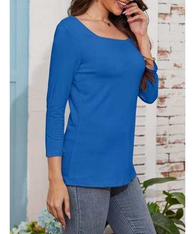 Women's V Neck 3/4 Sleeve Tops Casual Shirts Basic Summer Tees B Dark Blue $15.95 T-Shirts