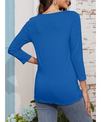 Women's V Neck 3/4 Sleeve Tops Casual Shirts Basic Summer Tees B Dark Blue $15.95 T-Shirts