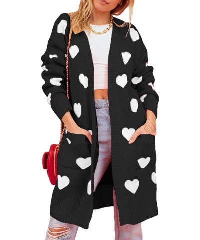 Valentines Day Cardigan for Women Love Heart Long Open Front Cardigan Oversized Chunky Knitted Sweater Outerwear A Black $20....