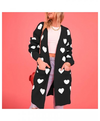 Valentines Day Cardigan for Women Love Heart Long Open Front Cardigan Oversized Chunky Knitted Sweater Outerwear A Black $20....