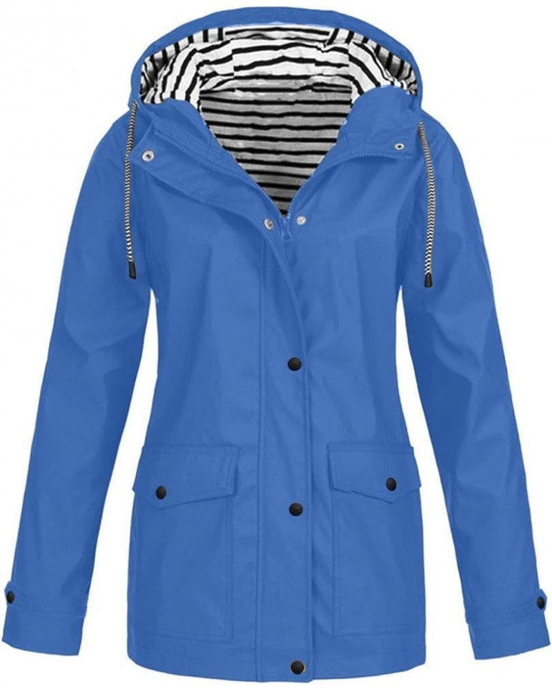 Women's Jackets Solid Stripe Rain Jacket Outdoor Zipper Plus Medium And Long Waterproof Hooded Raincoat Windproof Coat 01-lig...