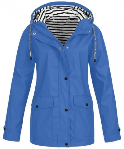 Women's Jackets Solid Stripe Rain Jacket Outdoor Zipper Plus Medium And Long Waterproof Hooded Raincoat Windproof Coat 01-lig...