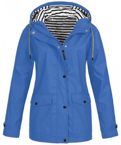 Women's Jackets Solid Stripe Rain Jacket Outdoor Zipper Plus Medium And Long Waterproof Hooded Raincoat Windproof Coat 01-lig...