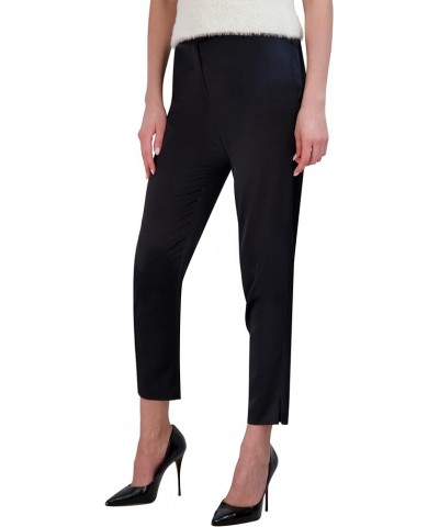 Women's Stretch Satin Slim Cigarette Pants Black $68.19 Pants