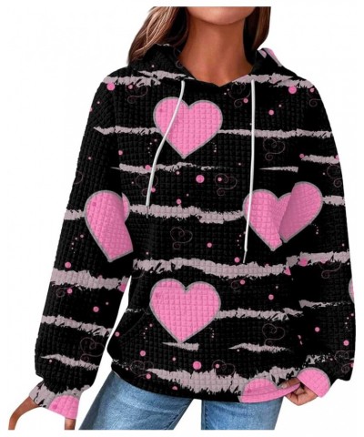 Valentine's Day Sweater Women, Casual Plus Size Love Heart Printing Fashion Hoodies Long Sleeve Plus Size Sweatshirts 02-blac...