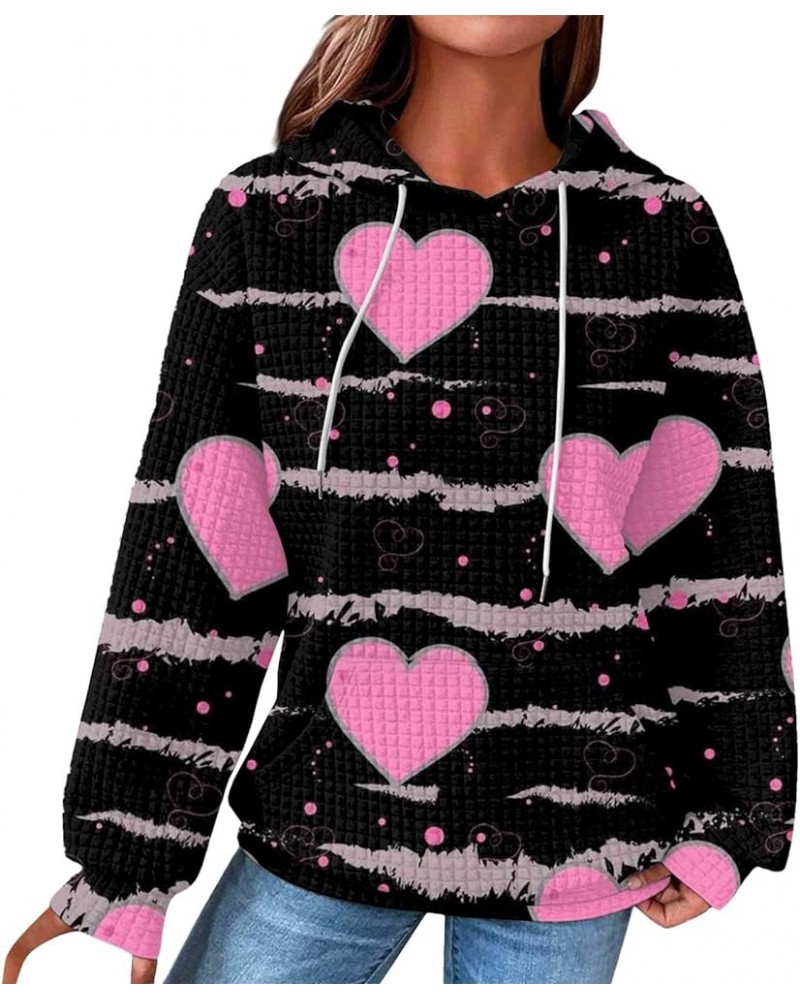 Valentine's Day Sweater Women, Casual Plus Size Love Heart Printing Fashion Hoodies Long Sleeve Plus Size Sweatshirts 02-blac...