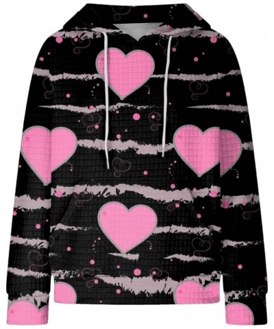 Valentine's Day Sweater Women, Casual Plus Size Love Heart Printing Fashion Hoodies Long Sleeve Plus Size Sweatshirts 02-blac...