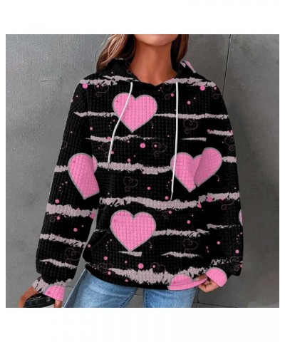 Valentine's Day Sweater Women, Casual Plus Size Love Heart Printing Fashion Hoodies Long Sleeve Plus Size Sweatshirts 02-blac...