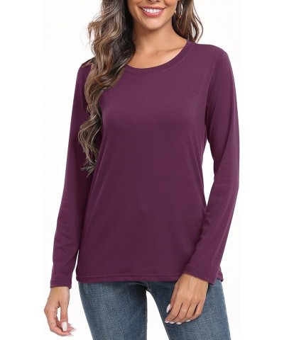 Women's Crew Neck Long Sleeve Shirts Basic Loose Fit Layering Tops Burgundy $16.79 T-Shirts