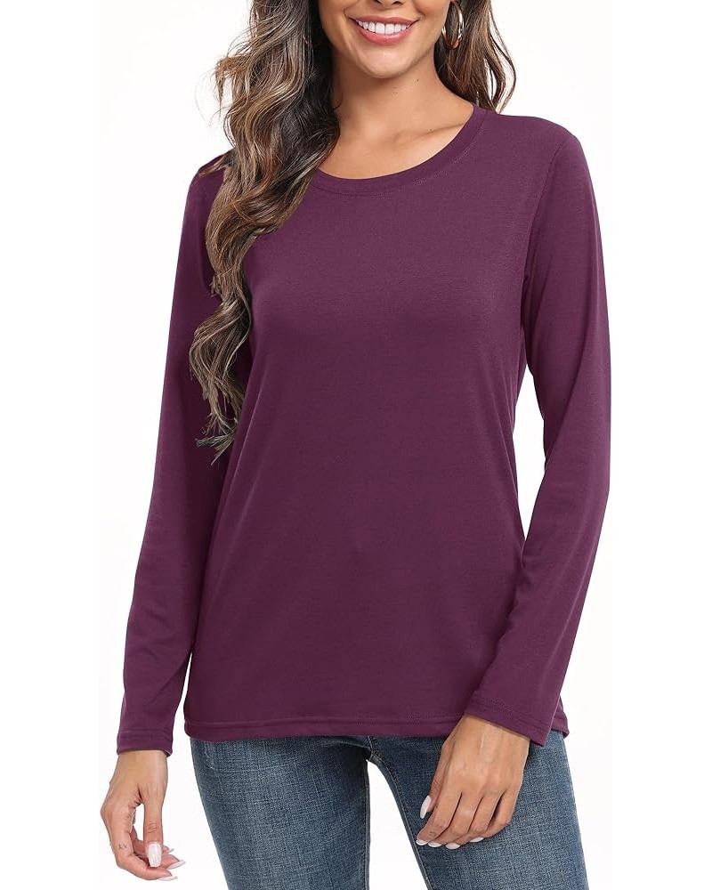 Women's Crew Neck Long Sleeve Shirts Basic Loose Fit Layering Tops Burgundy $16.79 T-Shirts