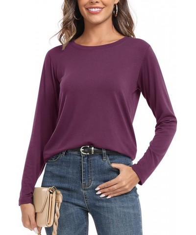 Women's Crew Neck Long Sleeve Shirts Basic Loose Fit Layering Tops Burgundy $16.79 T-Shirts