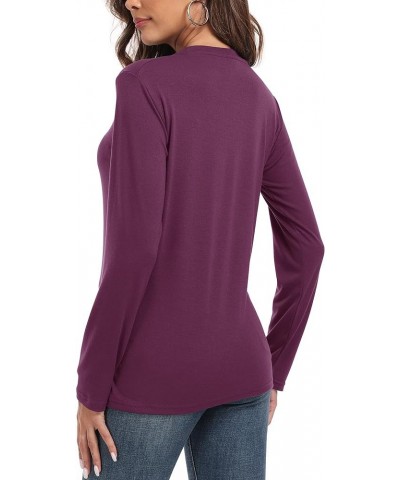 Women's Crew Neck Long Sleeve Shirts Basic Loose Fit Layering Tops Burgundy $16.79 T-Shirts