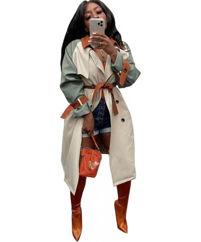 Women Sexy Long Sleeve Lapel Double Breasted Trench Windbreaker Coat Jacket with Belt Khaki $26.49 Coats