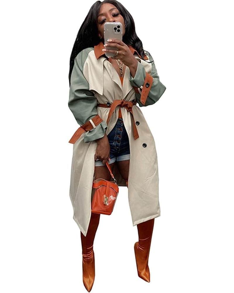 Women Sexy Long Sleeve Lapel Double Breasted Trench Windbreaker Coat Jacket with Belt Khaki $26.49 Coats