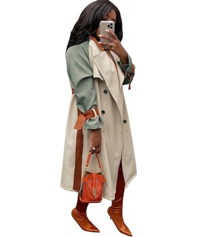 Women Sexy Long Sleeve Lapel Double Breasted Trench Windbreaker Coat Jacket with Belt Khaki $26.49 Coats