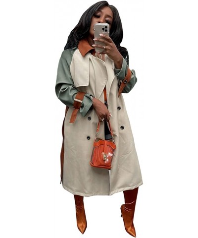 Women Sexy Long Sleeve Lapel Double Breasted Trench Windbreaker Coat Jacket with Belt Khaki $26.49 Coats