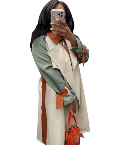 Women Sexy Long Sleeve Lapel Double Breasted Trench Windbreaker Coat Jacket with Belt Khaki $26.49 Coats