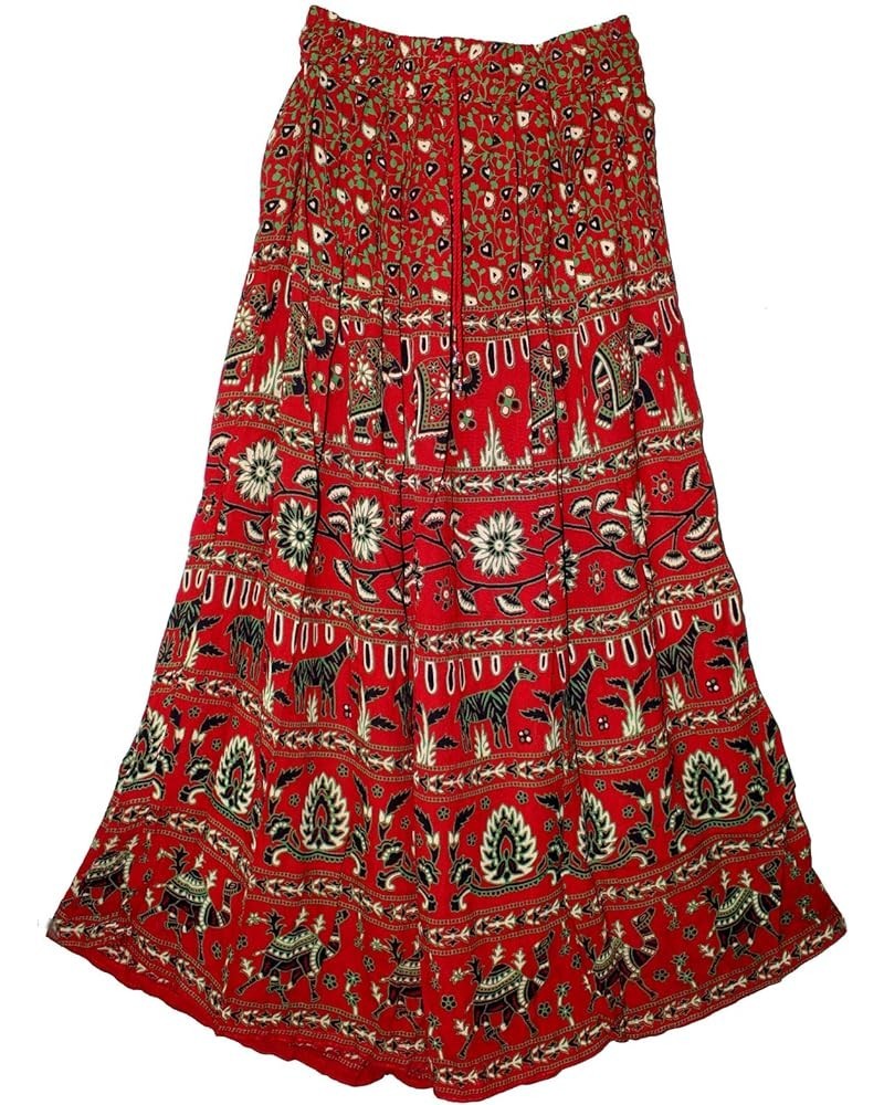 Indian Print Long Soft Skirt Size S M L Free Maxi USA Broomstick Women Ethnic Hippie Red $18.69 Skirts