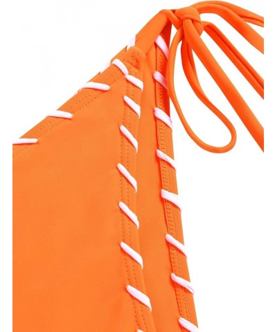 Women Bikini Set Two Piece Twisted Trim Tie Back Halter Cheeky Swimsuit Bathing Suit Orange $19.59 Swimsuits