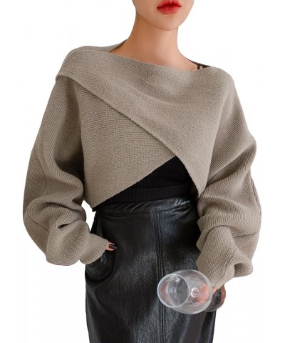 Women's Criss Cross Boat Neck Long Sleeve Crop Sweater Solid Casual Plain Sweater Coat Mocha Brown $27.72 Sweaters