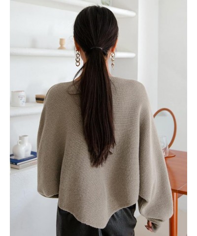 Women's Criss Cross Boat Neck Long Sleeve Crop Sweater Solid Casual Plain Sweater Coat Mocha Brown $27.72 Sweaters