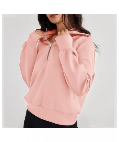 Half Zip Sweatshirt for Womens Oversized Cropped Hoodies Fleece Pullover Winter Quarter Zip up 2023 Outfits Sweater 01-pink $...