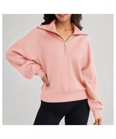 Half Zip Sweatshirt for Womens Oversized Cropped Hoodies Fleece Pullover Winter Quarter Zip up 2023 Outfits Sweater 01-pink $...