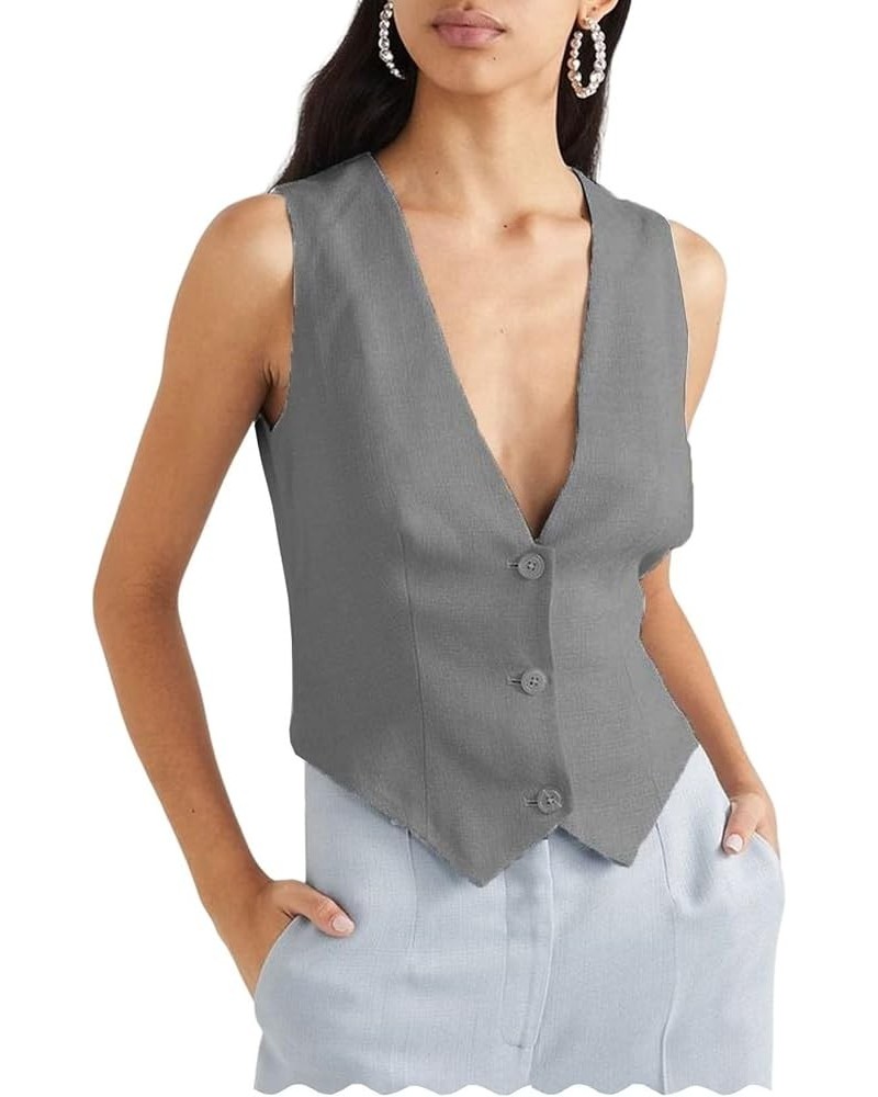 Women's Waistcoat Fully Lined 3 Button V-Neck Dressy Suit Vest Khaki $13.80 Vests