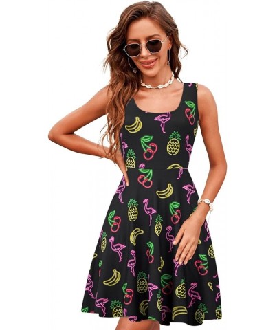 Women's Sleeveless Scoop Neck Summer Beach Casual Midi A Line Dress Fruits Neon $16.95 Dresses