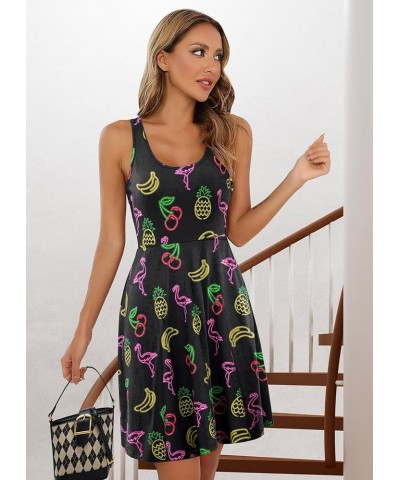 Women's Sleeveless Scoop Neck Summer Beach Casual Midi A Line Dress Fruits Neon $16.95 Dresses