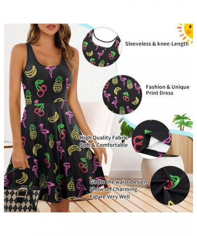 Women's Sleeveless Scoop Neck Summer Beach Casual Midi A Line Dress Fruits Neon $16.95 Dresses