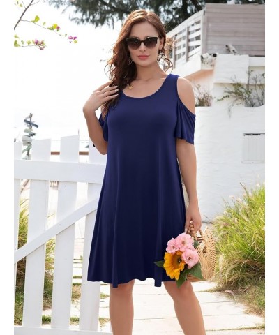 Womens Plus Size Dresses Short Sleeve Cold Shoulder Casual T Shirt Swing Dress Summer Beach Sundress Navy Blue $15.19 Dresses