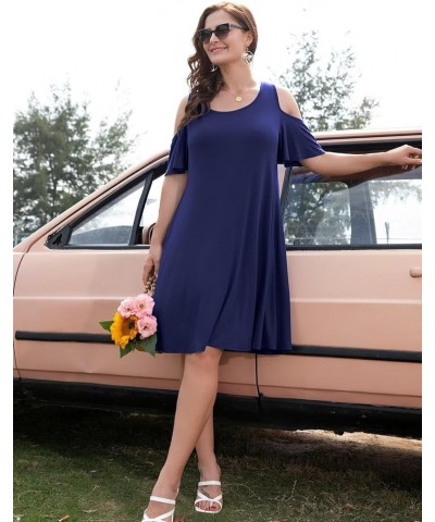 Womens Plus Size Dresses Short Sleeve Cold Shoulder Casual T Shirt Swing Dress Summer Beach Sundress Navy Blue $15.19 Dresses