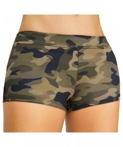 Boy Cut Shorts Low Rise Booty Shorts Spandex Active Dance Shorts Yoga Workout Fitness for Women Green Camo $9.35 Activewear