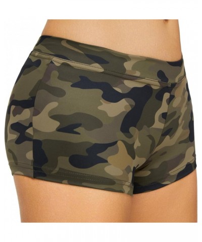 Boy Cut Shorts Low Rise Booty Shorts Spandex Active Dance Shorts Yoga Workout Fitness for Women Green Camo $9.35 Activewear