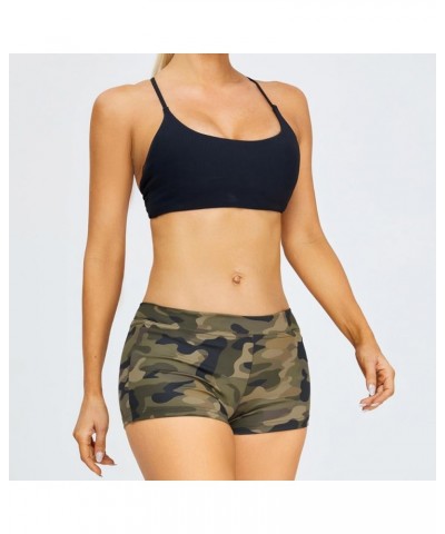 Boy Cut Shorts Low Rise Booty Shorts Spandex Active Dance Shorts Yoga Workout Fitness for Women Green Camo $9.35 Activewear