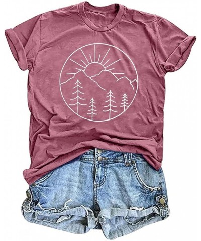 Adventure Tshirt Women Mountain Shirts Hiking Graphic Tees Summer Outdoor Casual Vacation Tops Pink $9.20 T-Shirts