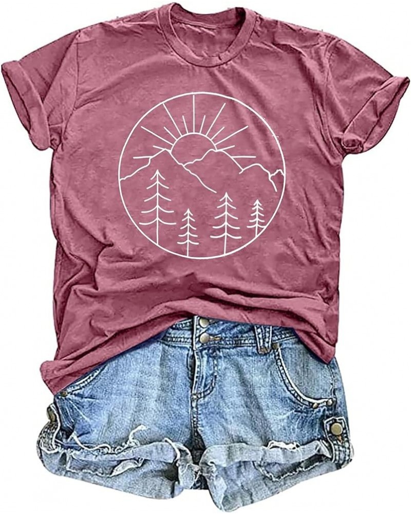 Adventure Tshirt Women Mountain Shirts Hiking Graphic Tees Summer Outdoor Casual Vacation Tops Pink $9.20 T-Shirts