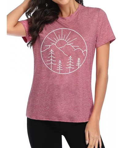 Adventure Tshirt Women Mountain Shirts Hiking Graphic Tees Summer Outdoor Casual Vacation Tops Pink $9.20 T-Shirts