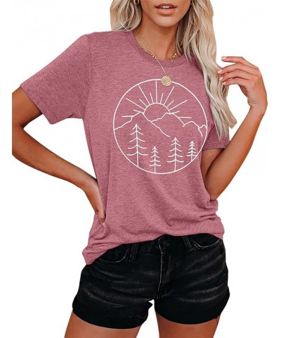 Adventure Tshirt Women Mountain Shirts Hiking Graphic Tees Summer Outdoor Casual Vacation Tops Pink $9.20 T-Shirts