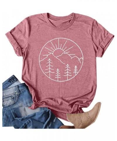 Adventure Tshirt Women Mountain Shirts Hiking Graphic Tees Summer Outdoor Casual Vacation Tops Pink $9.20 T-Shirts